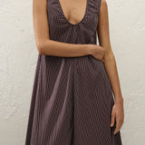 Faithfull - Pedrera Maxi Dress Rocio Pinstripe Chocolate Plum