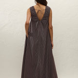 Faithfull - Pedrera Maxi Dress Rocio Pinstripe Chocolate Plum