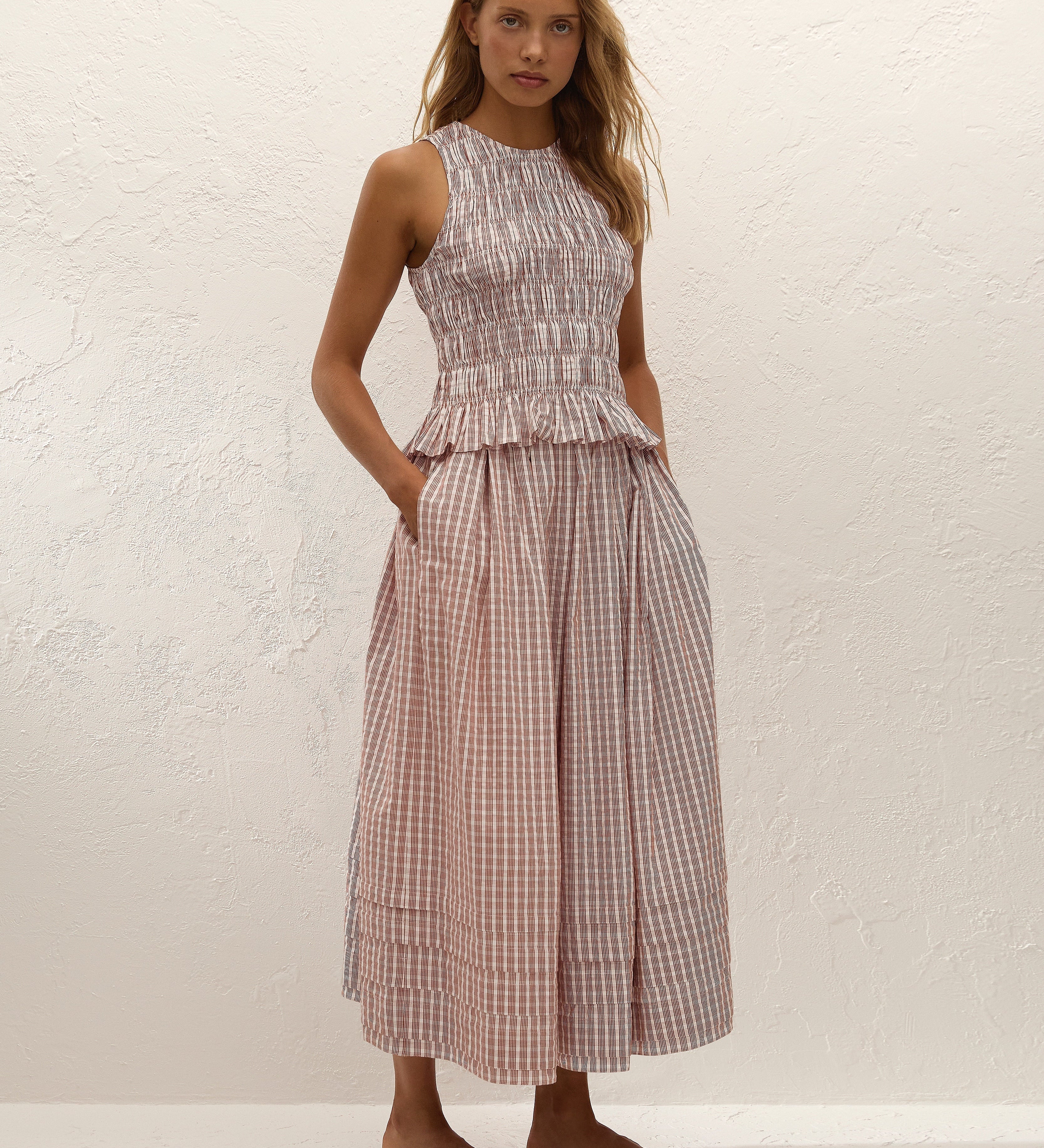 Faithfull - Cales Skirt Paloma Check Cinnamon White