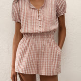 Faithfull - Emilie Playsuit Paloma Check Cinnamon White