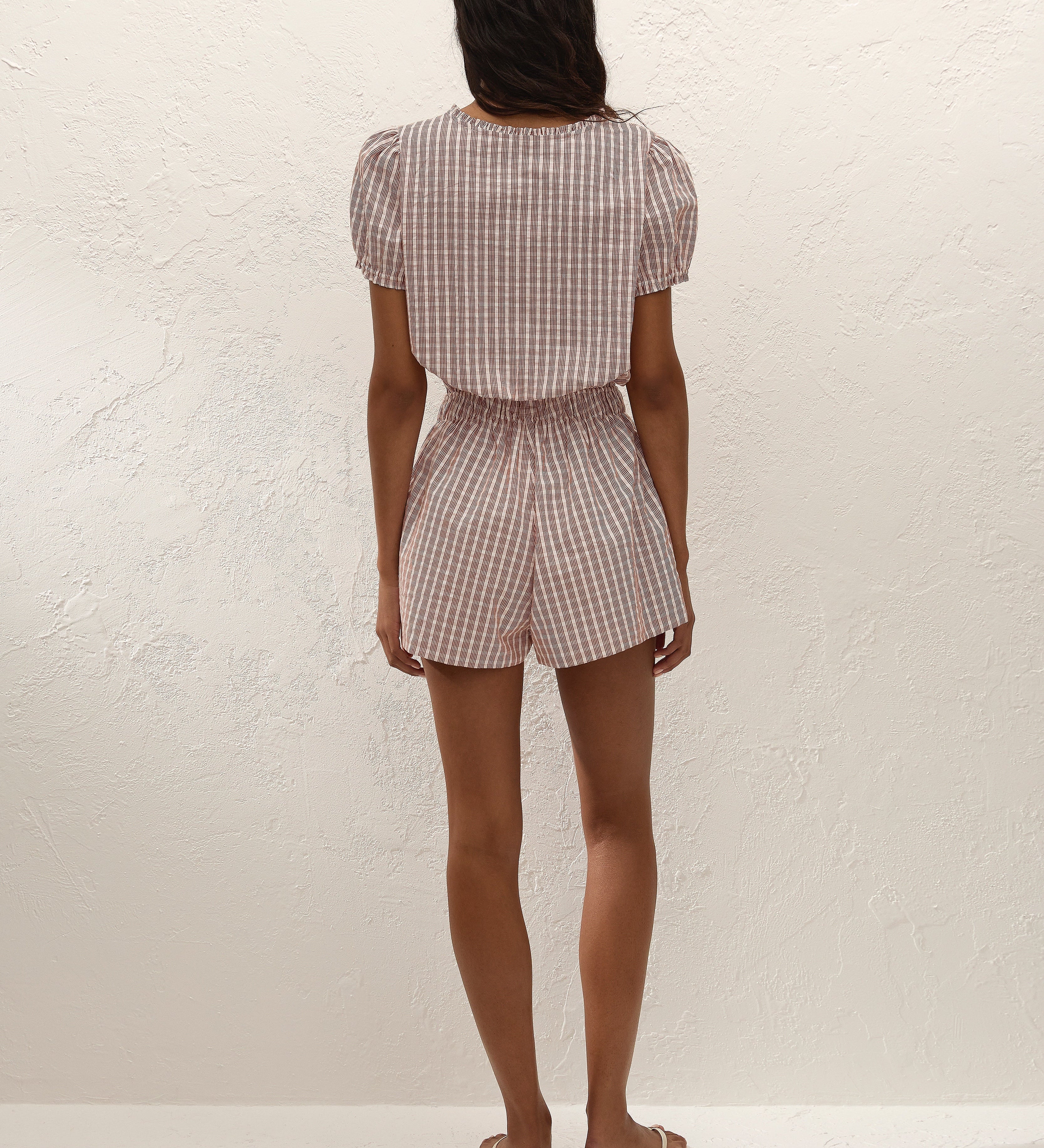 Faithfull - Emilie Playsuit Paloma Check Cinnamon White