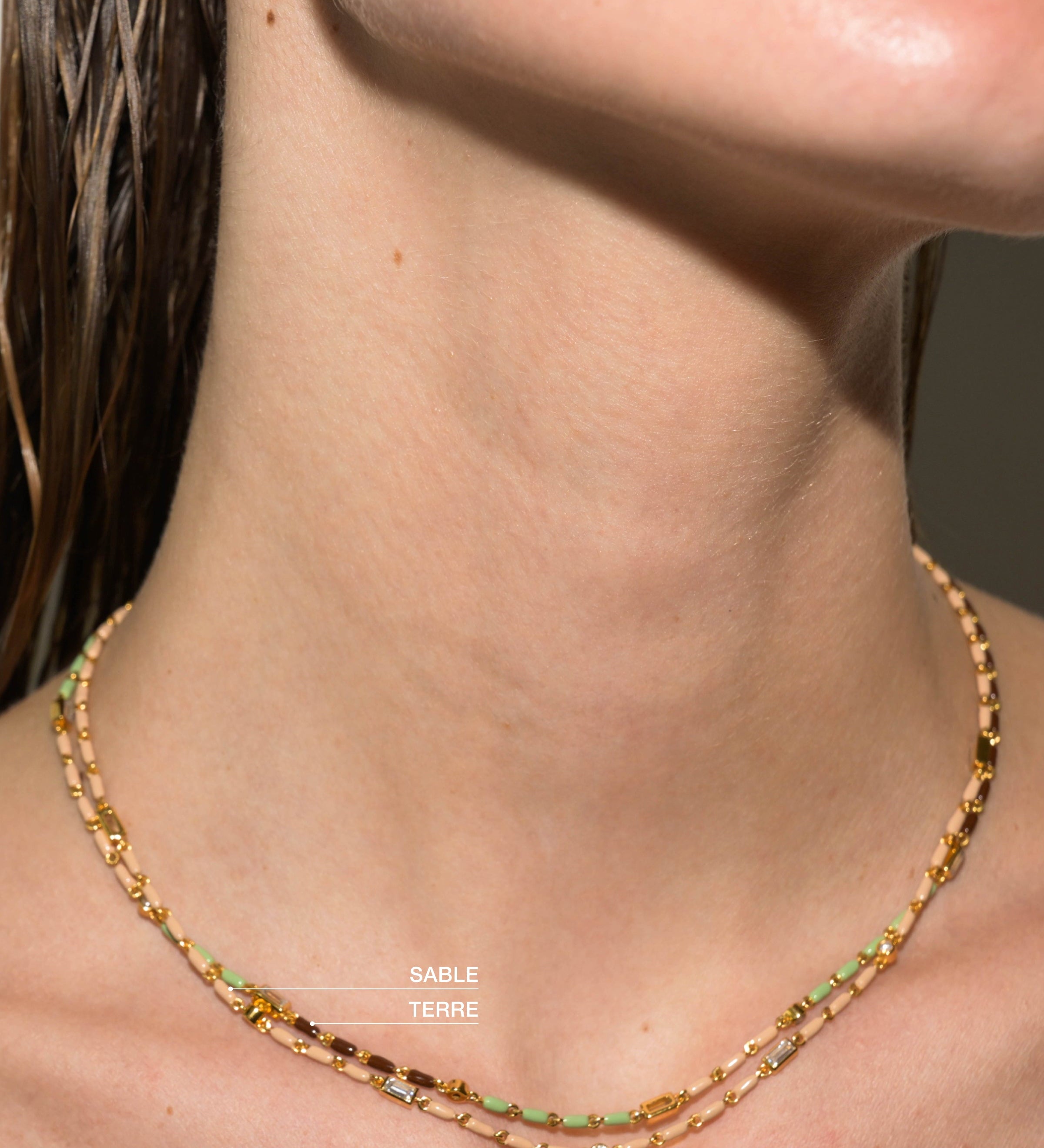 Dorsey - ENAMEL MOISSANITE NECKLACE IN TERRE, 18K GOLD VERMEIL