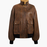 Khaite - Sandor Jacket in Dark Brown Distressed Leather