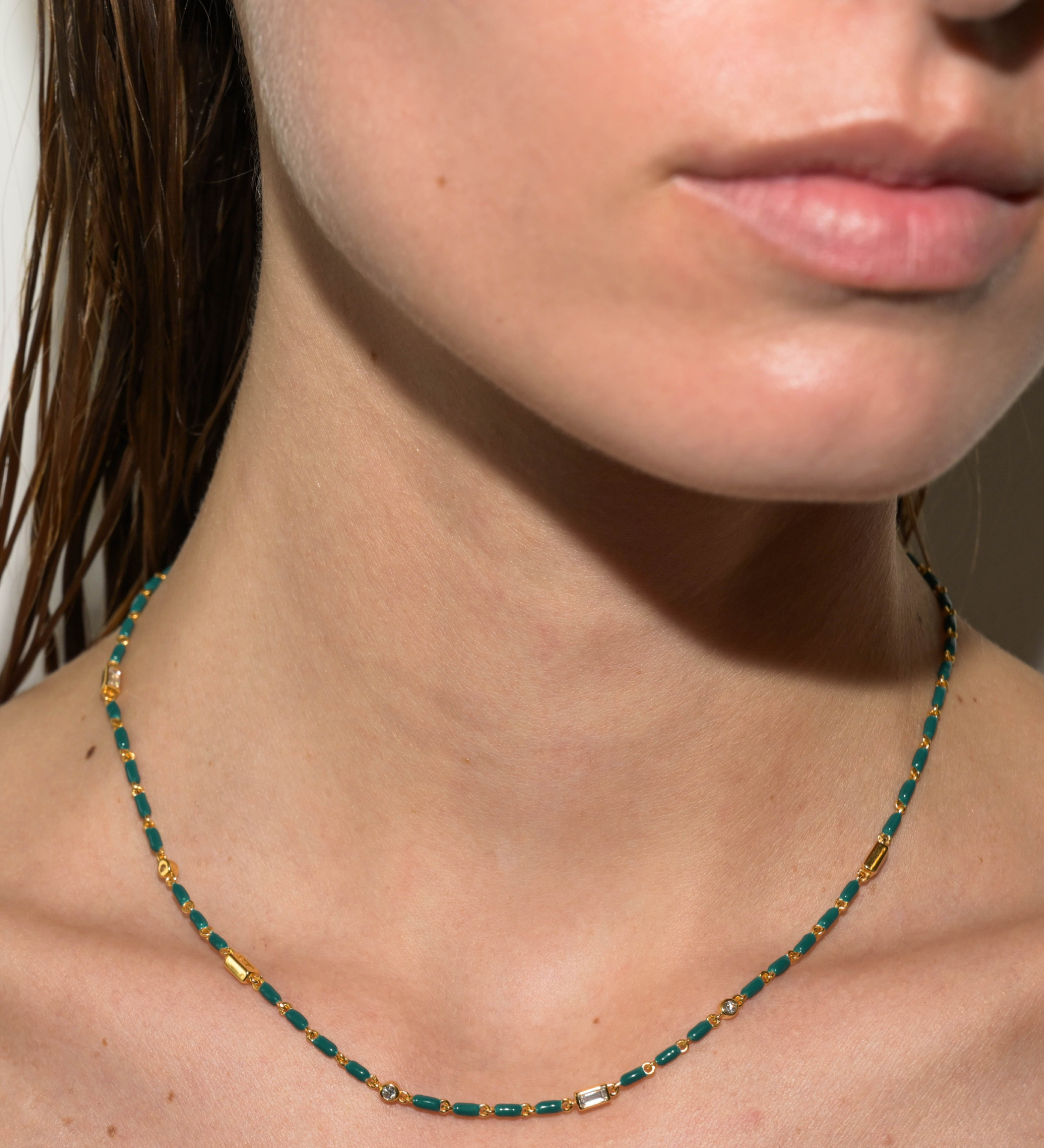 Dorsey - ENAMEL MOISSANITE NECKLACE IN SARCELLE, 18K GOLD VERMEIL