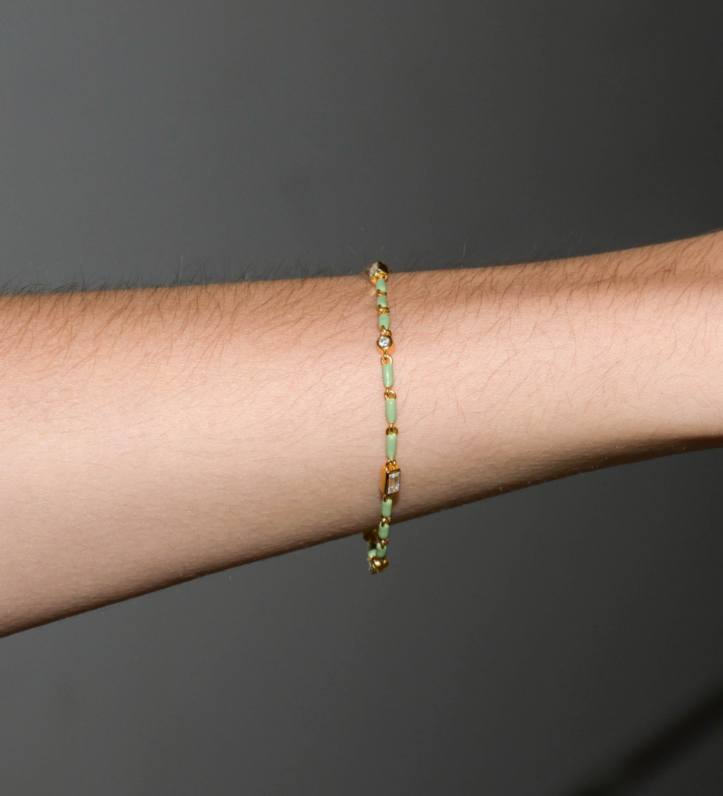 Dorsey - ENAMEL MOISSANITE BRACELET IN SAUGE, 18K GOLD VERMEIL