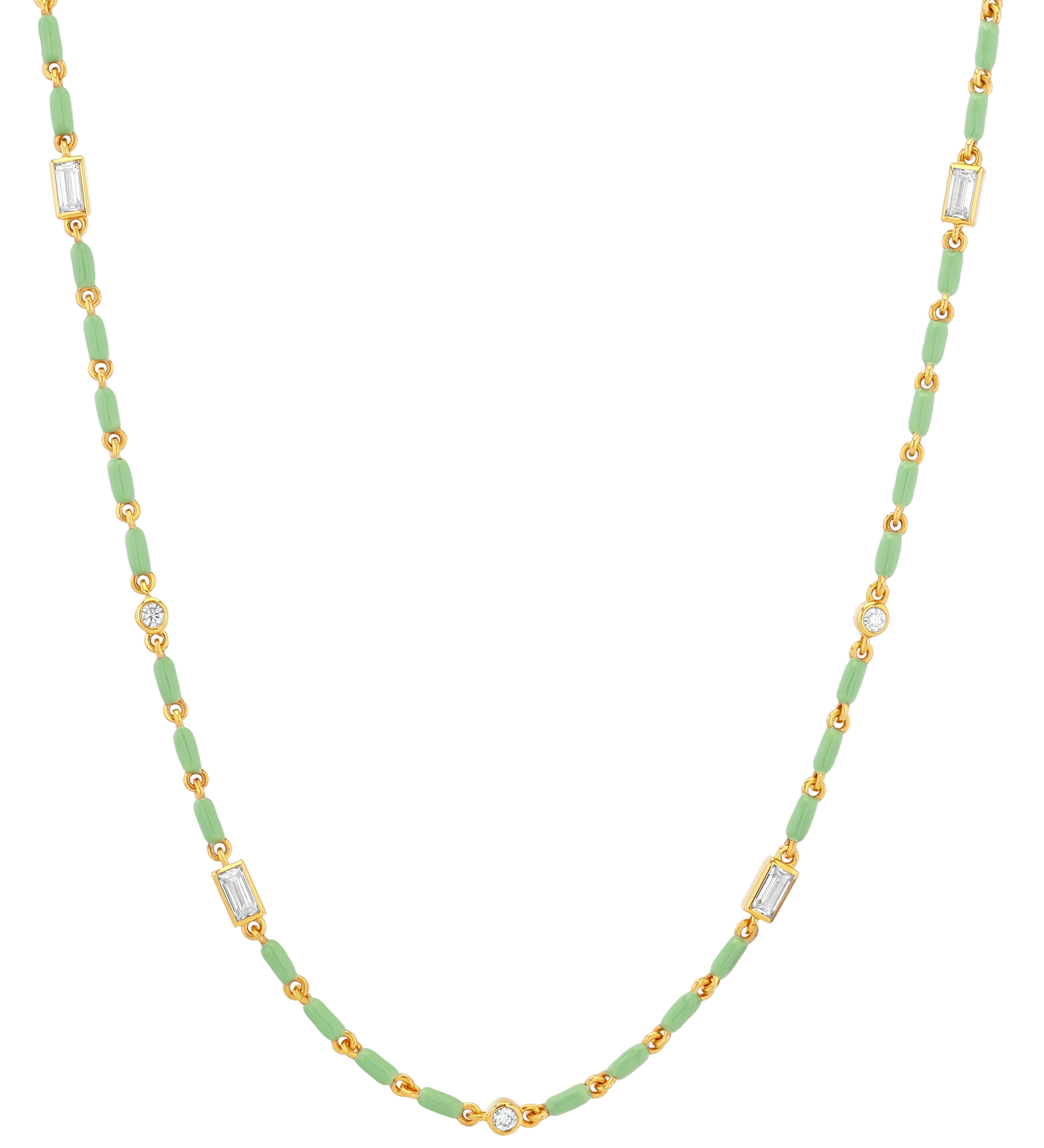 Dorsey - ENAMEL MOISSANITE NECKLACE IN SAUGE, 18K GOLD VERMEIL