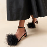Loeffler Randall - Senna Black Satin/Feather Sandal