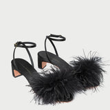 Loeffler Randall - Senna Black Satin/Feather Sandal