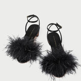 Loeffler Randall - Senna Black Satin/Feather Sandal
