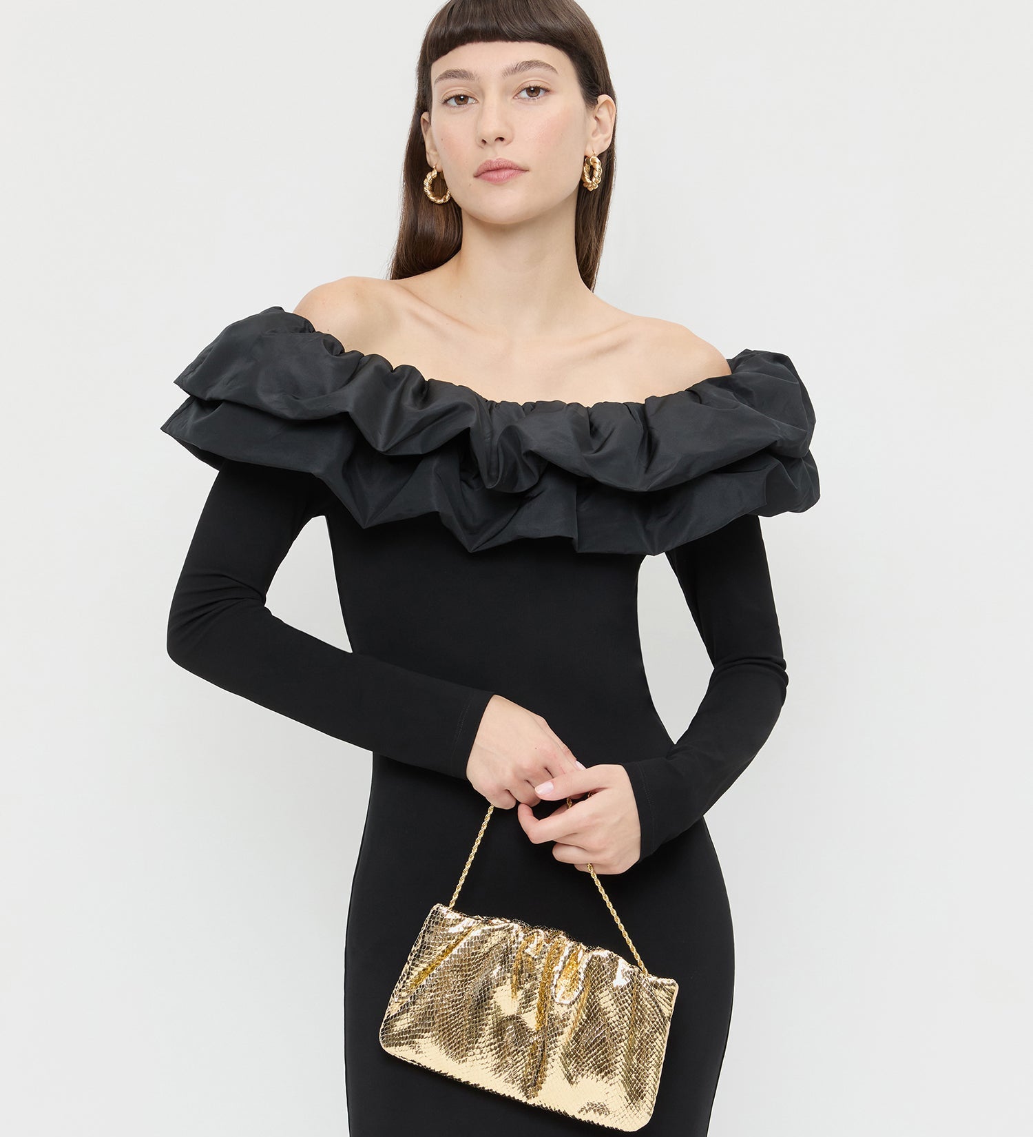 Loeffler Randall - Serena Gold Snake Gathered Clutch