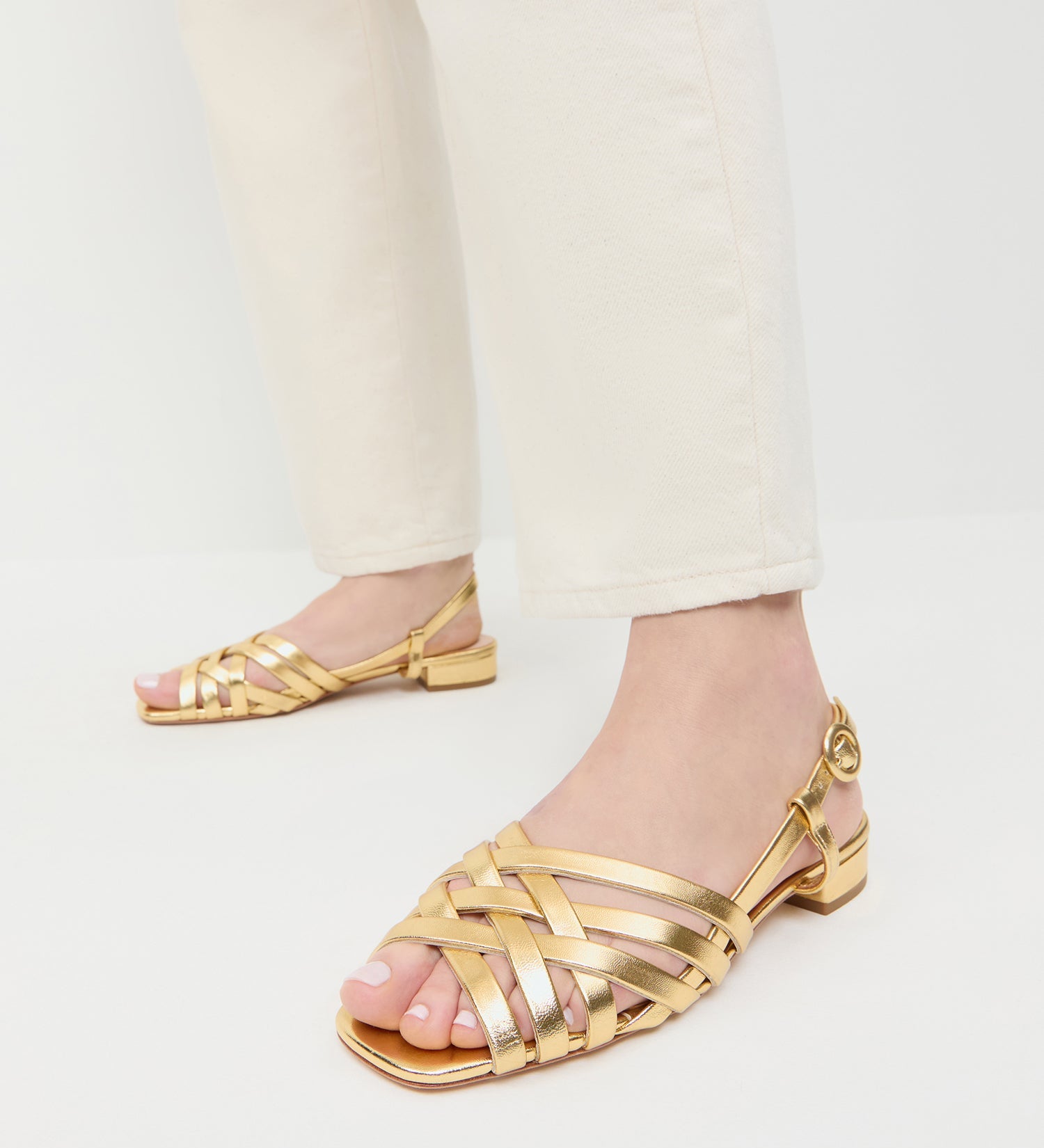 Loeffler Randall - Shelly Gold Leather Flat Sandal