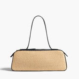 Khaite - Simona Shoulder Bag in Natural Raffia with Black Leather