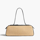 Khaite - Simona Shoulder Bag in Natural Raffia with Black Leather