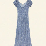 DÔEN - SOFIA DRESS -- BLUE PORCELAIN TEA FLORAL
