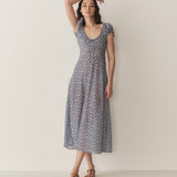 DÔEN - SOFIA DRESS -- BLUE PORCELAIN TEA FLORAL