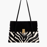 Khaite - Soft Blake Shoulder Bag in Zebra Print Haircalf and Black Suede
