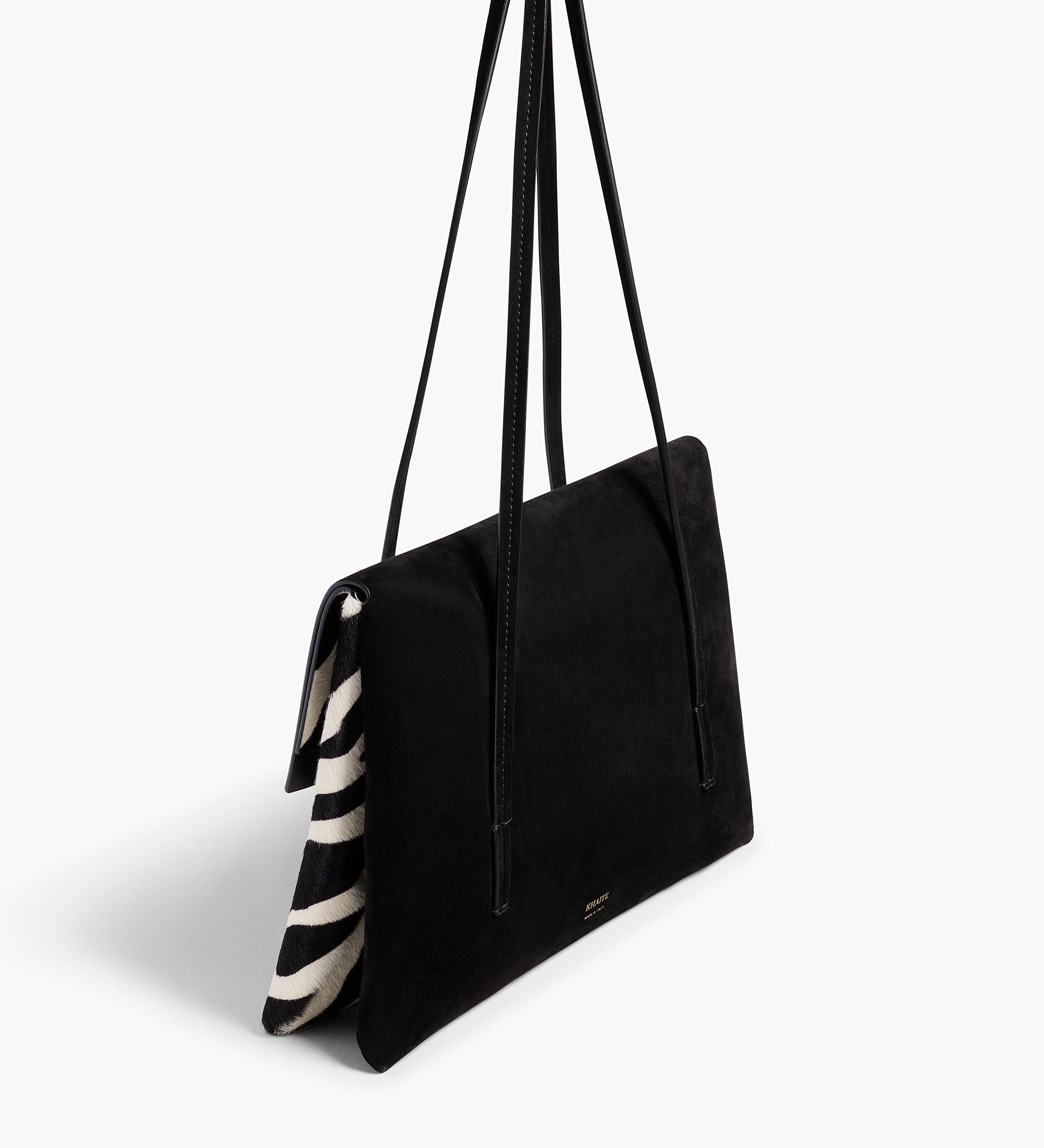 Khaite - Soft Blake Shoulder Bag in Zebra Print Haircalf and Black Suede