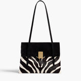 Khaite - Soft Blake Small Shoulder Bag in Zebra Print Haircalf and Black Suede
