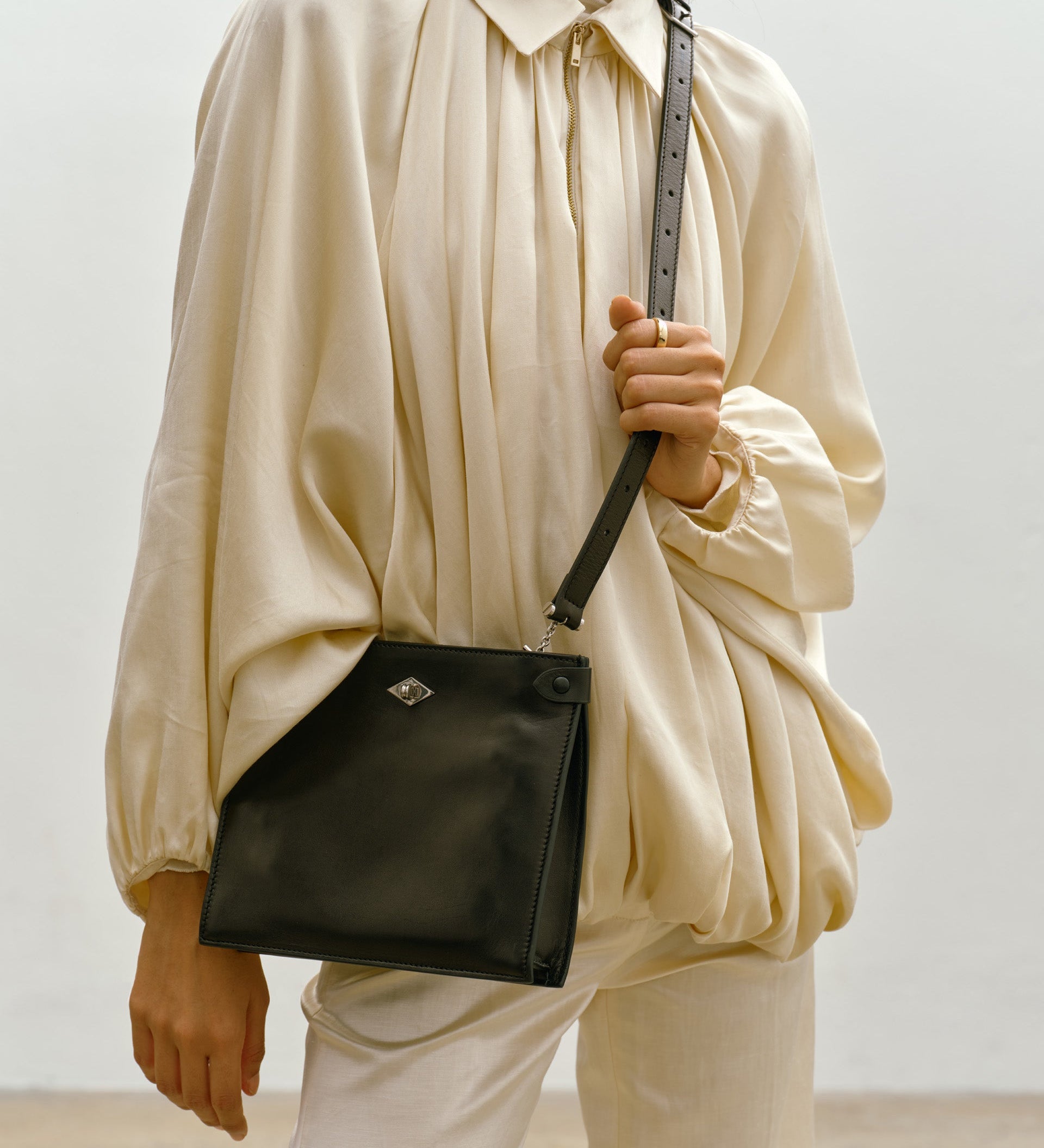 Metier - Stowaway Crossbody Buttery Nappa Black with Silver Hardware