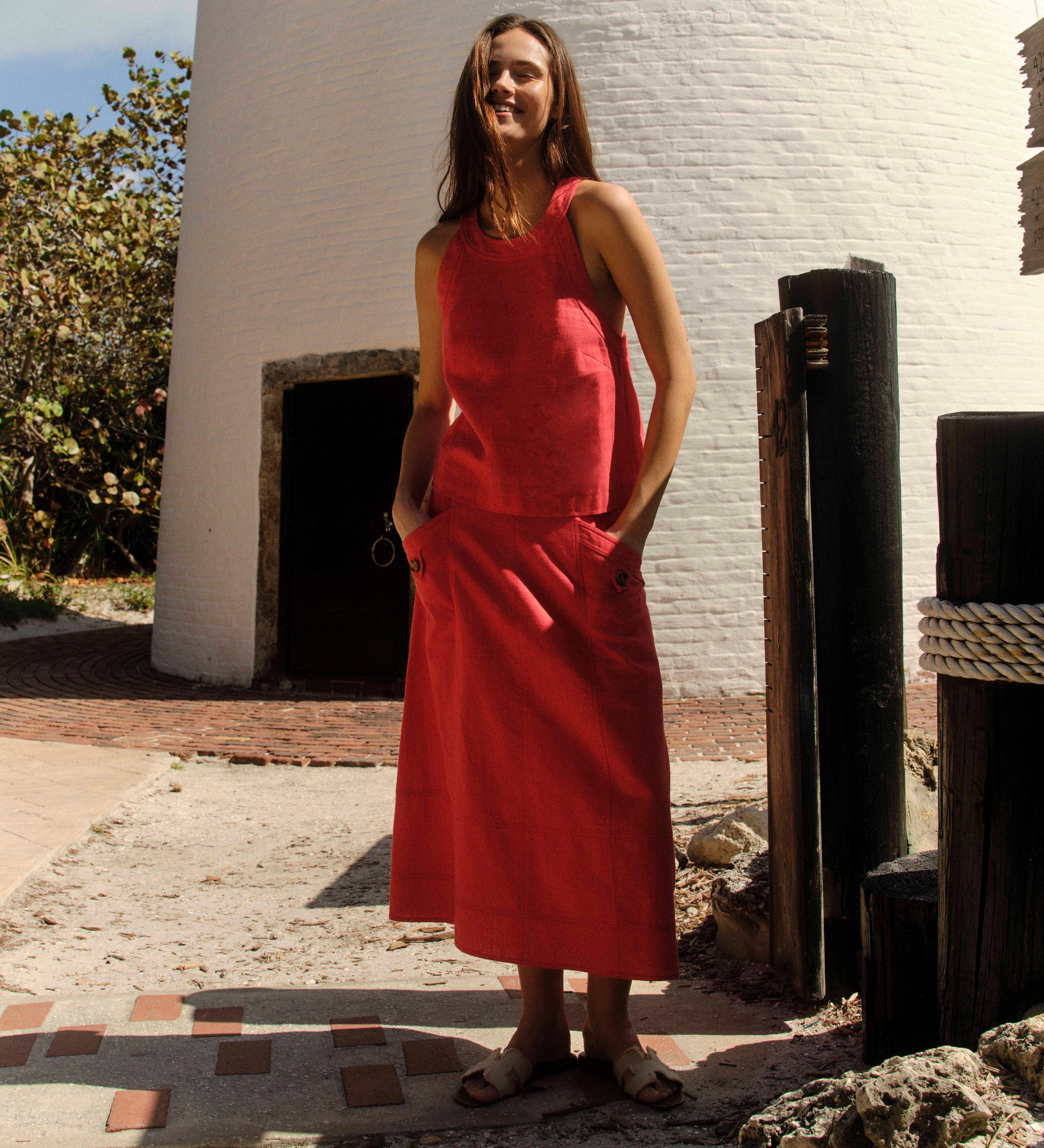 Cartolina - SU26 Alice Button Skirt - Poppy