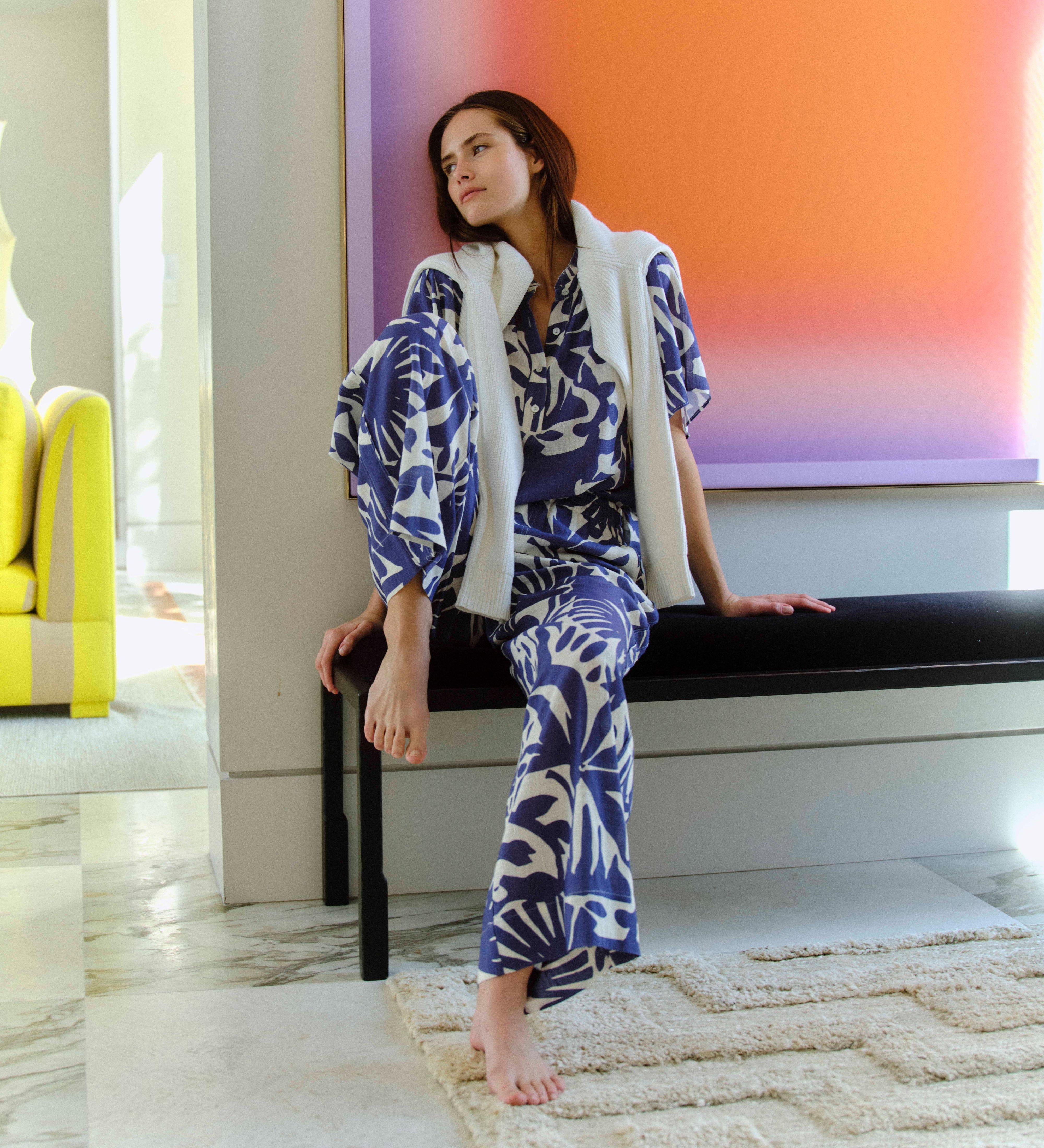 Cartolina - SU26 Emery Top - Parrish Geo Print - Coastal Indigo