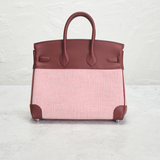 Hermes Swift & Toile Qaudrille Birkin 25 Handbag in Ecru Rouge