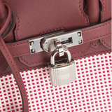 Hermes Swift & Toile Qaudrille Birkin 25 Handbag in Ecru Rouge