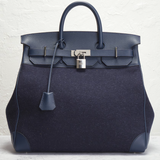 Hermes Togo & Felt Haut A Courroies 40 Handbag in Blue