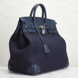 Hermes Togo & Felt Haut A Courroies 40 Handbag in Blue