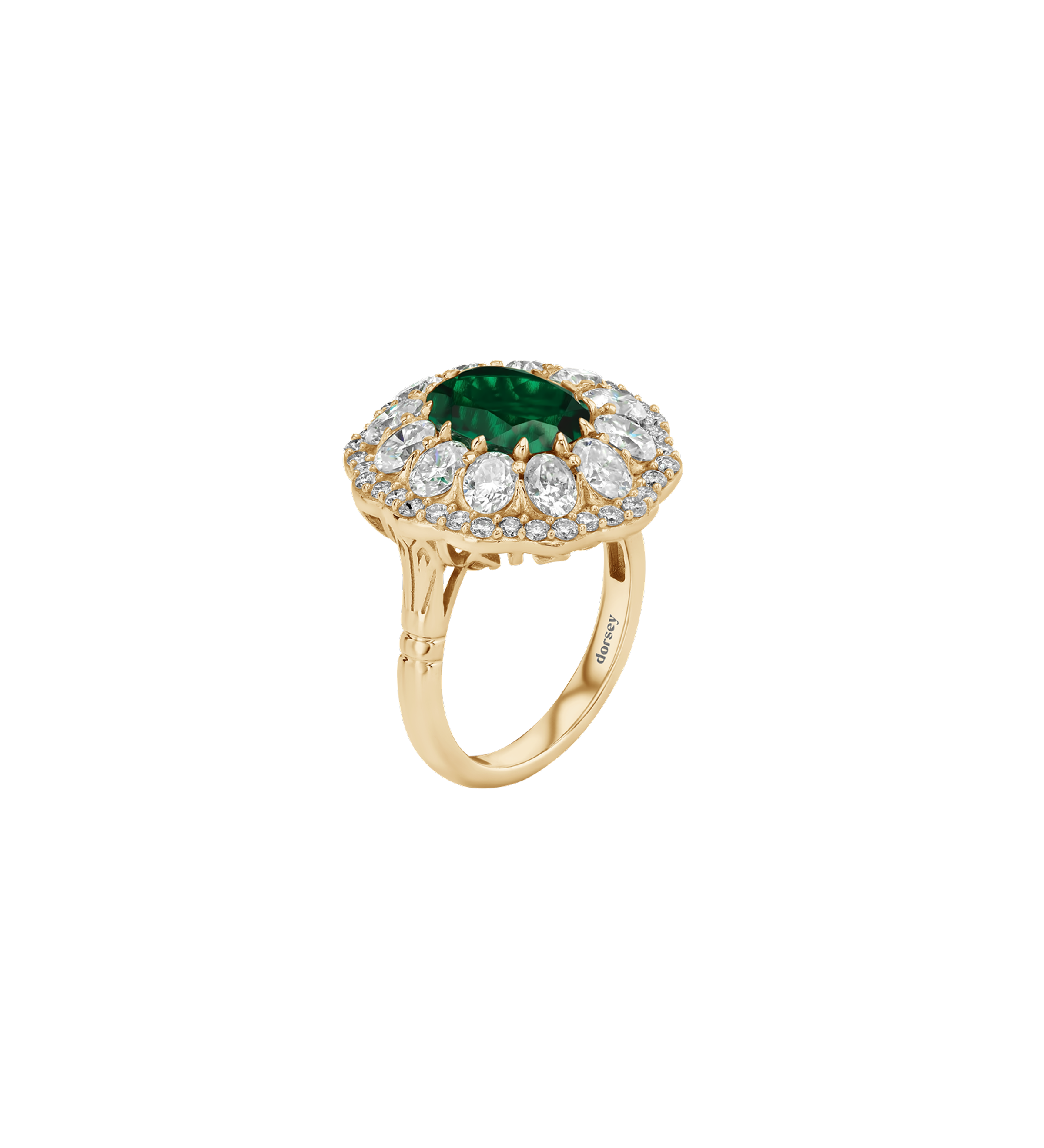 Dorsey - TATE RING IN DEEP LAB EMERALD AND MOISSANITE, GOLD VERMEIL