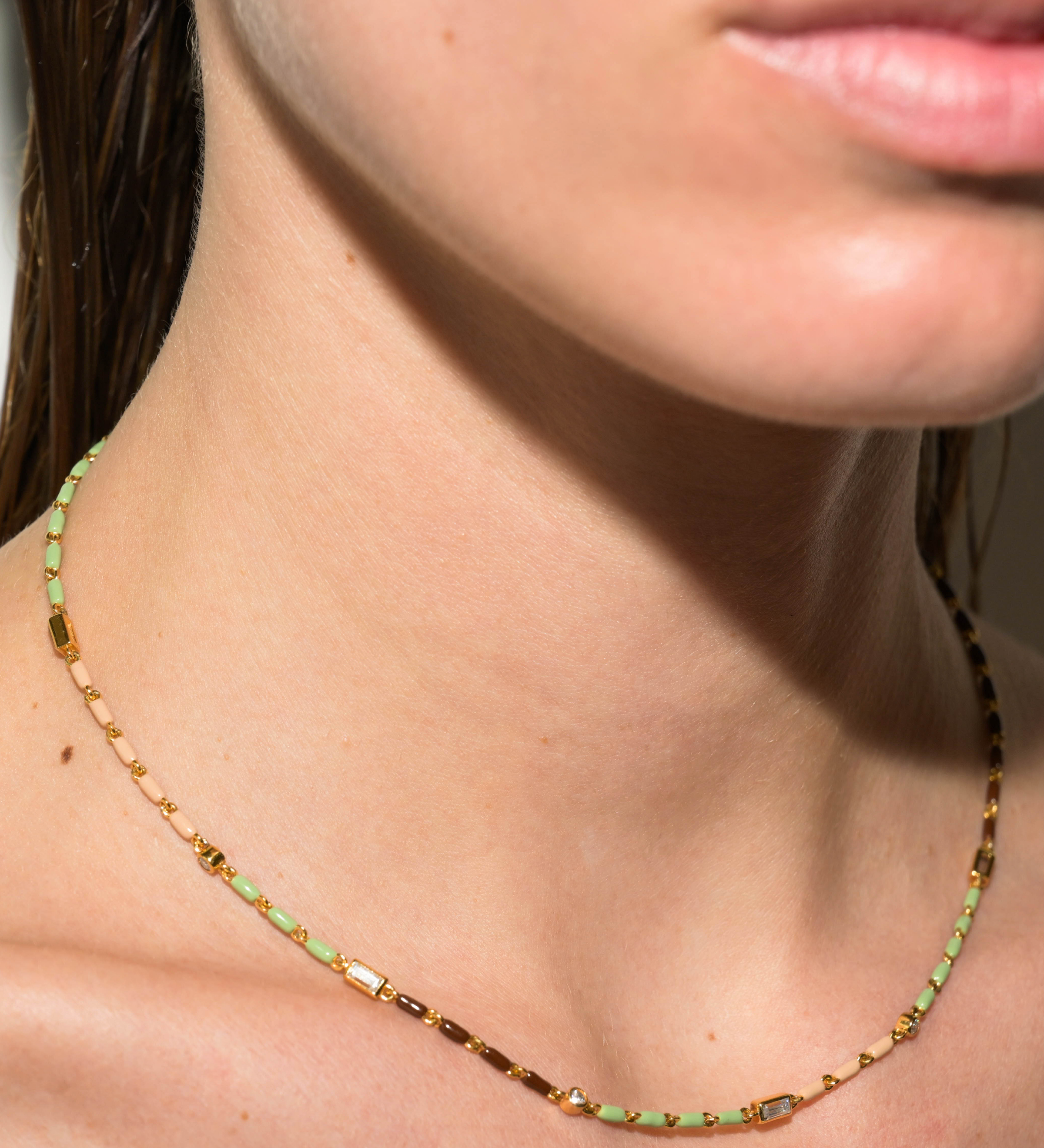 Dorsey - ENAMEL MOISSANITE NECKLACE IN TERRE, 18K GOLD VERMEIL