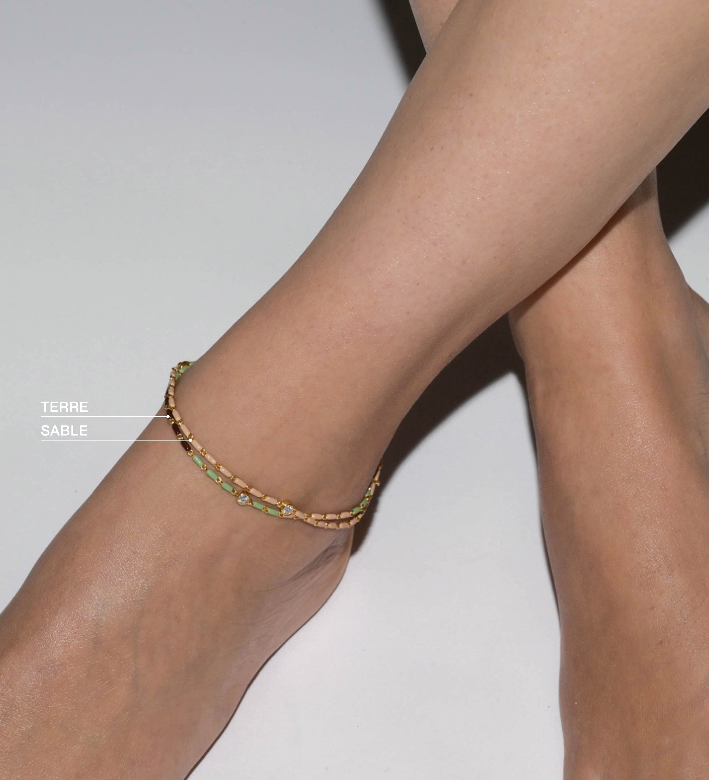 Dorsey - ENAMEL MOISSANITE ANKLET IN TERRE, 18K GOLD VERMEIL