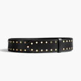 Khaite - Theo Waist Belt in Black Leather with Gold Studs