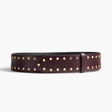 Khaite - Theo Waist Belt in Bordeaux Leather with Gold Studs