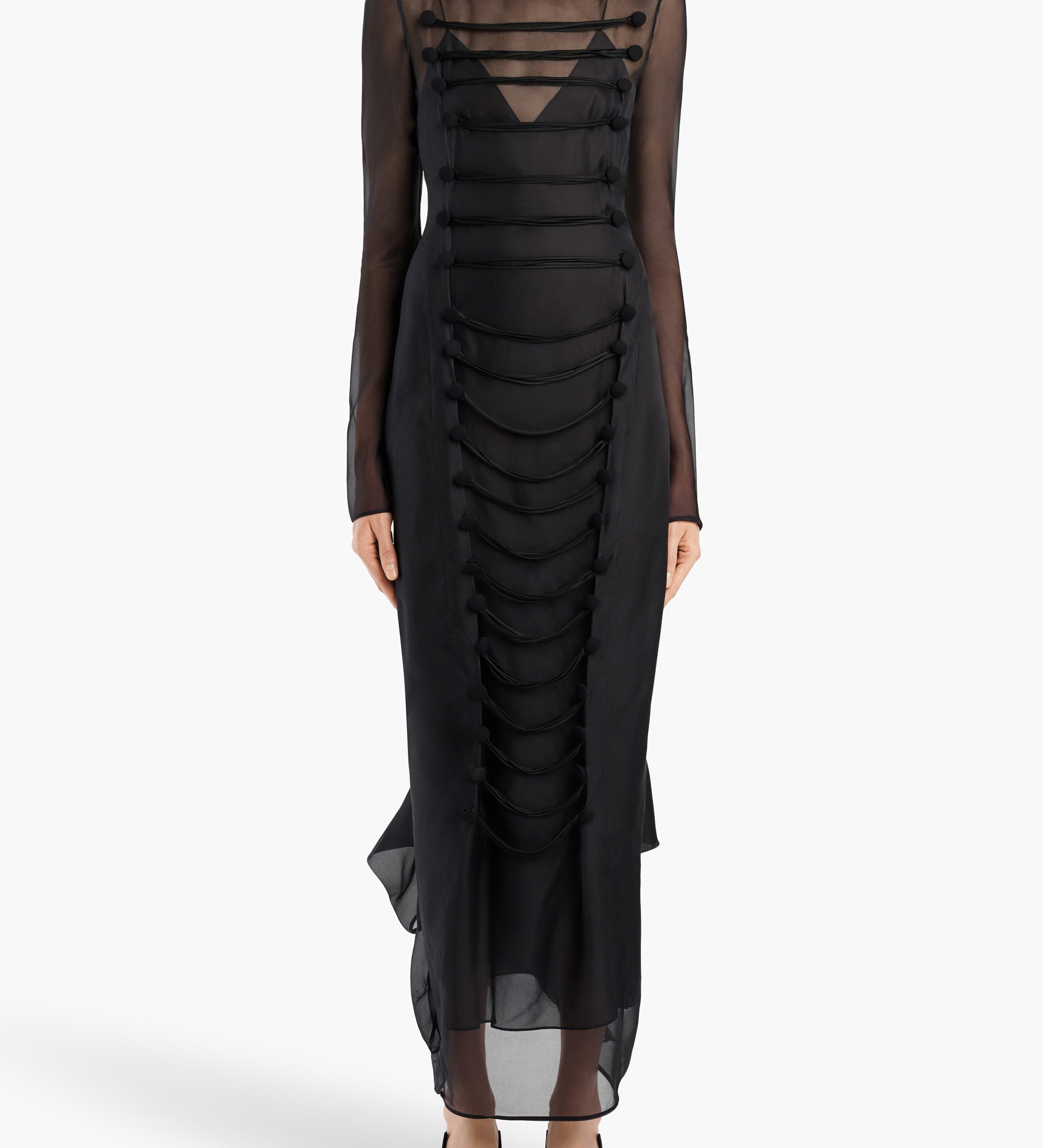 Khaite - Toldo Dress in Black with Draped Cord Embroidery