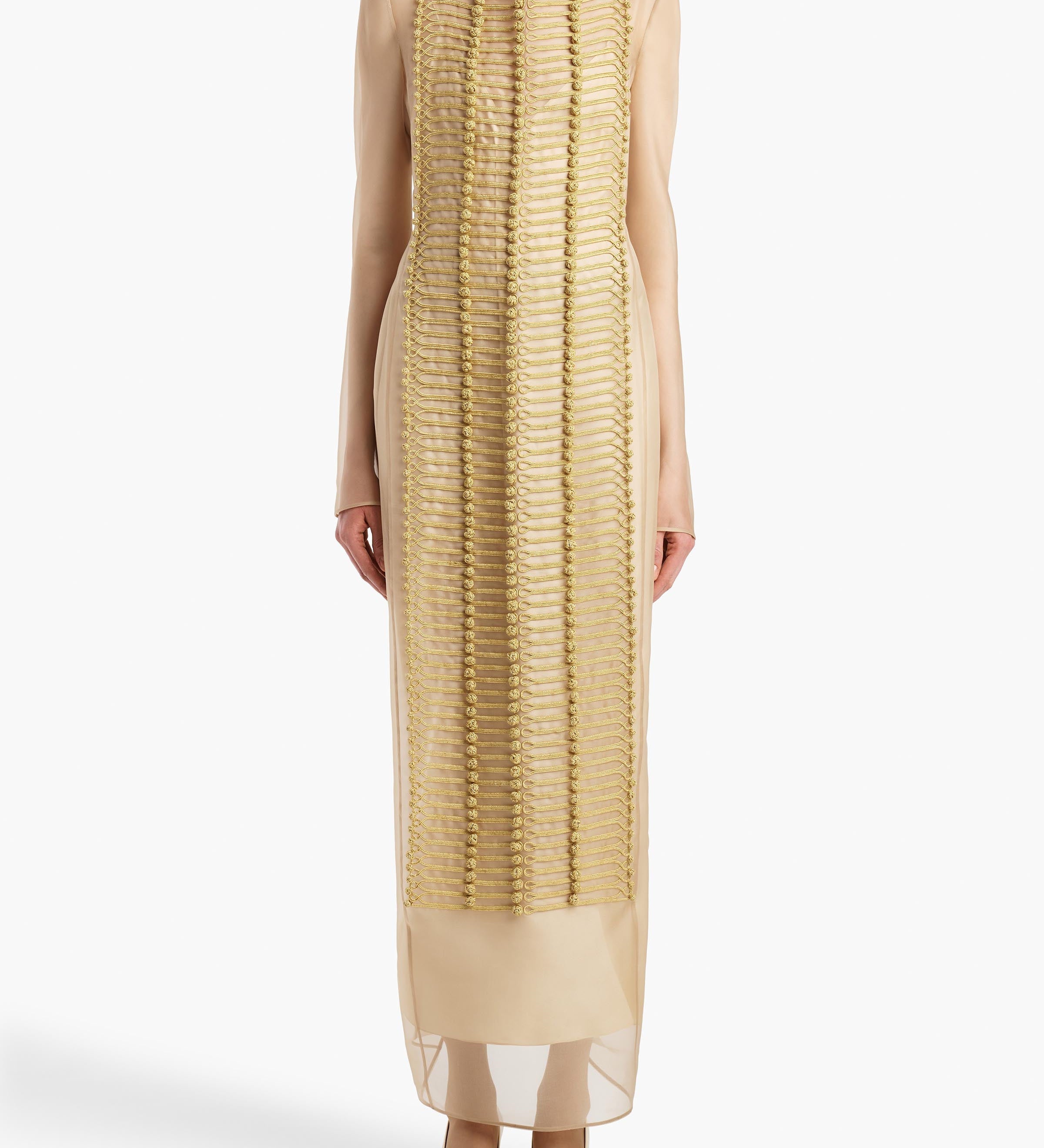 Khaite - Toldo Dress in Beige with Ornamental Embroidery