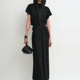 Toteme - Slouch waist basketweave dress black