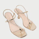 Loeffler Randall - Triana Champagne Leather Mid-Heel Sandal