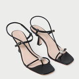 Loeffler Randall - Triana Black/Crystal Mid-Heel Sandal