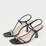 Loeffler Randall - Triana Black/Crystal Mid-Heel Sandal