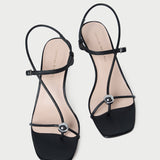 Loeffler Randall - Triana Black Leather Mid-Heel Sandal