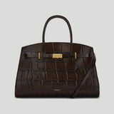 DeMellier - The Midi Hudson Dark Chocolate Large Croc Effect