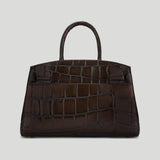 DeMellier - The Midi Hudson Dark Chocolate Large Croc Effect
