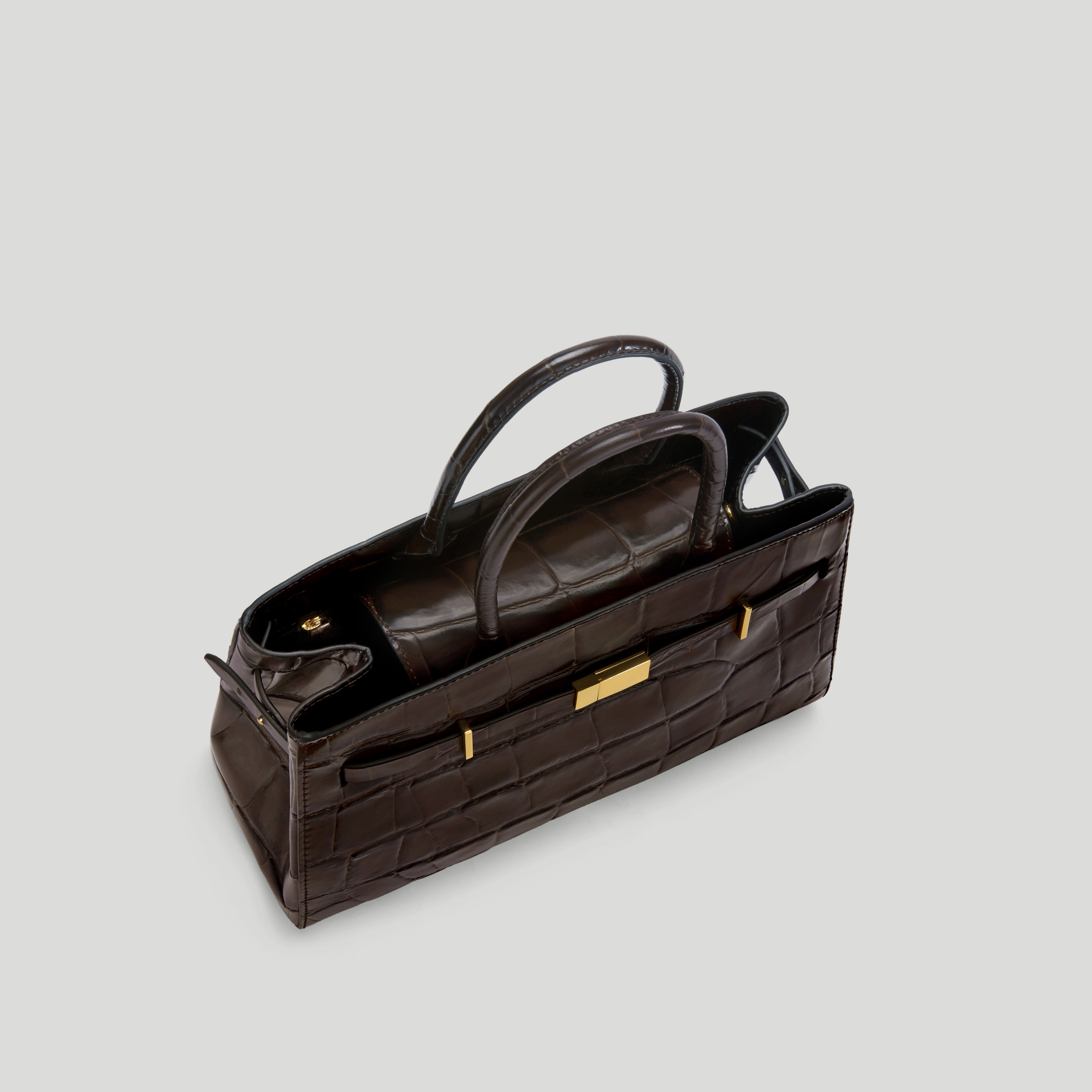 DeMellier - The Midi Hudson Dark Chocolate Large Croc Effect