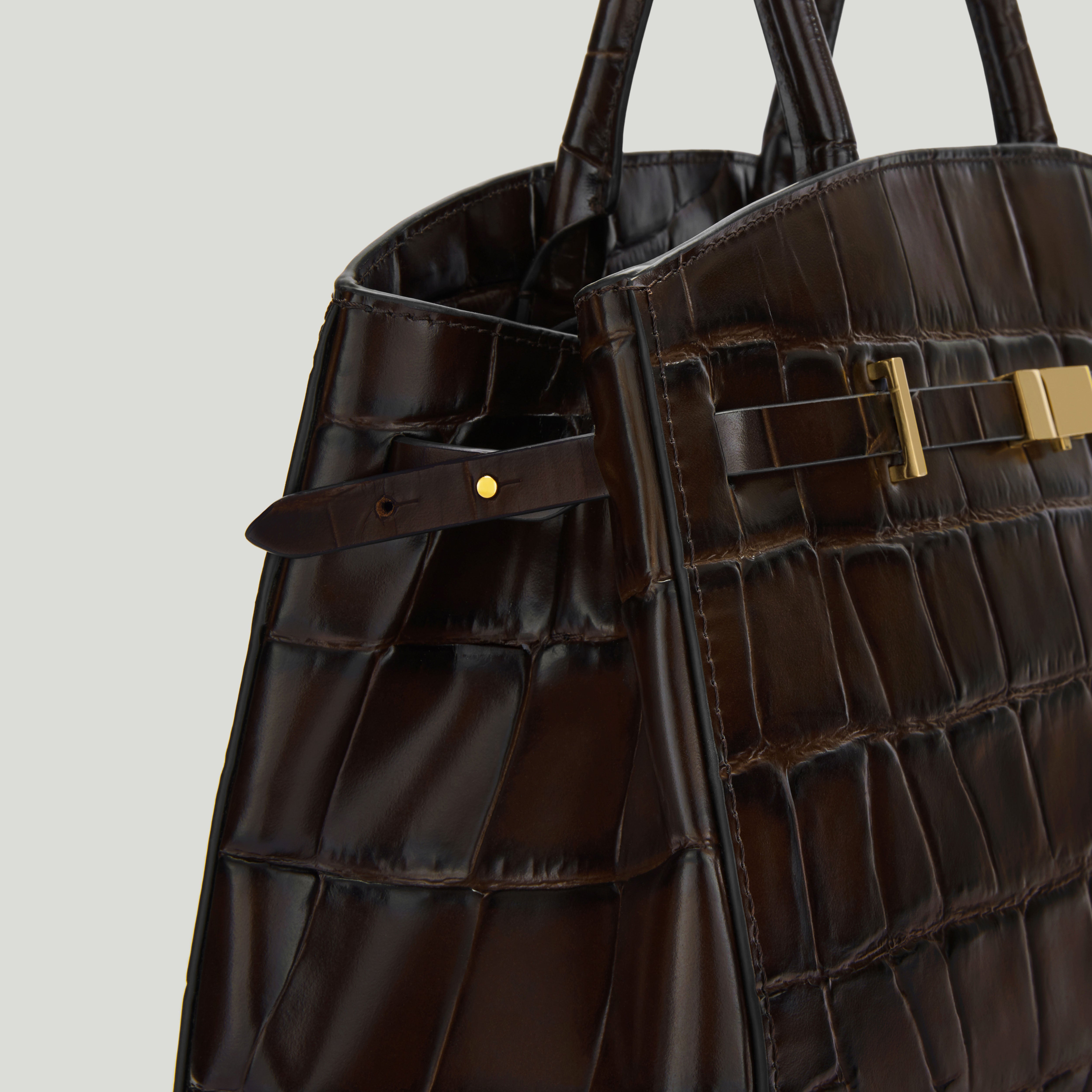 DeMellier - The Midi Hudson Dark Chocolate Large Croc Effect