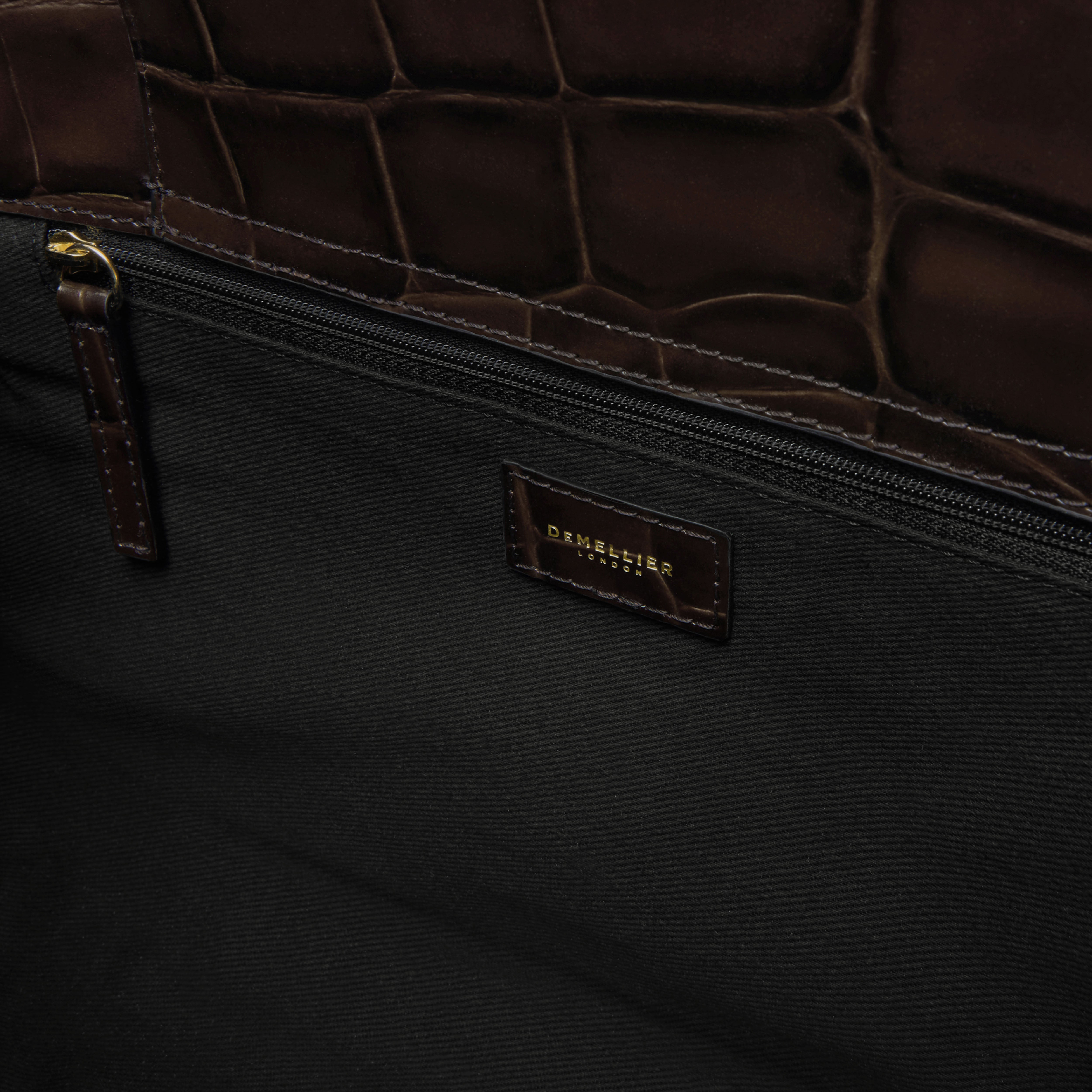 DeMellier - The Midi Hudson Dark Chocolate Large Croc Effect