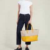 Métier - Incognito Large Cabas Linen and Nappa Plongé Calfskin Izamal Yellow