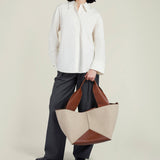 Métier - Market Weekend Bag Natural Linen With Buffalo Cognac