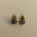 Kinn - Vintage 18K Gold & Oval Cut Blue Sapphire Earrings