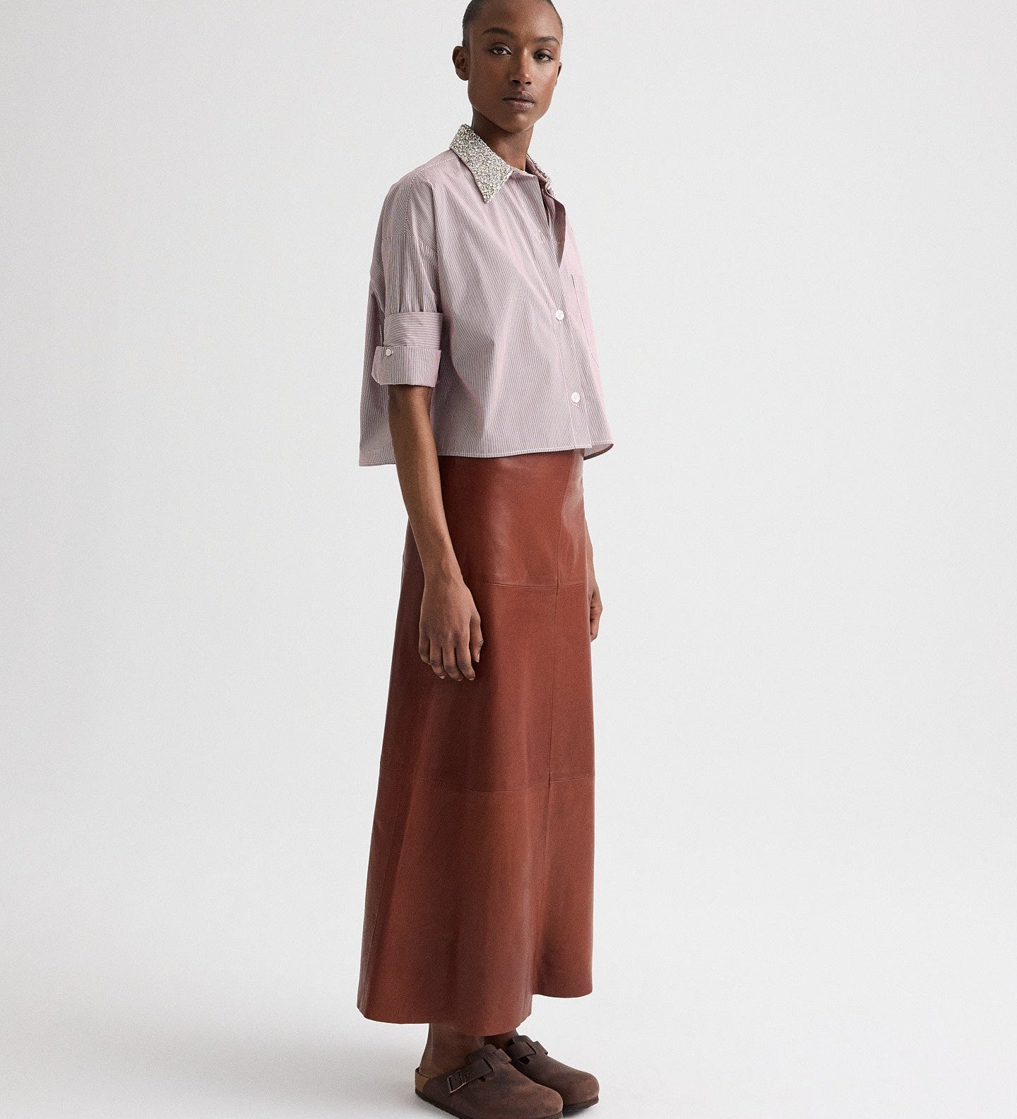 TWP - Next Ex Shirt with Crystal Collar in Superfine Mini Stripe